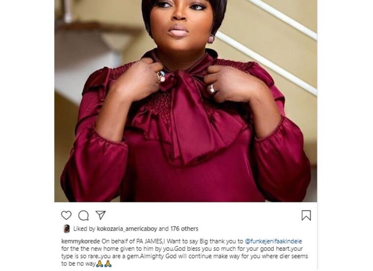  Funke Akindele gifts Pa James a new Home after repeated flood incident
