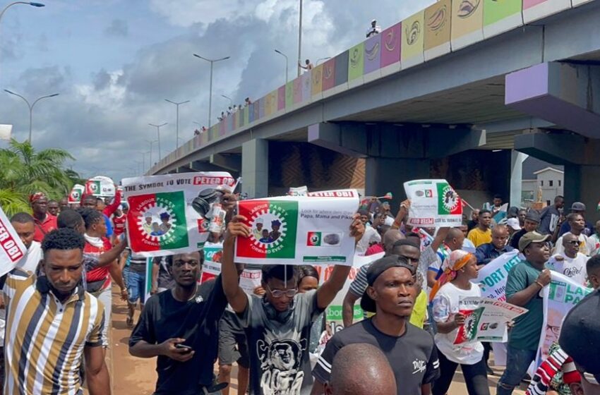  Thousands of Ebonyi youths march for Peter Obi after police tear-gassing [Video]